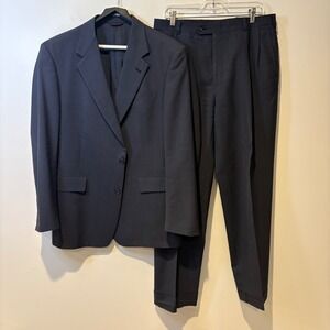 Vtg Hart Schaffner Marx Mens Dark Plaid Suit Jacket Pants Set Business Career